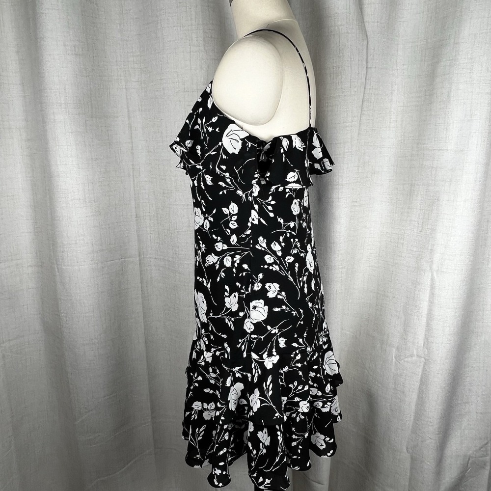 Lauren Ralph Lauren Women's 2 Black Floral Georgette Tiered Mini Dress Romantic - Picture 4 of 12